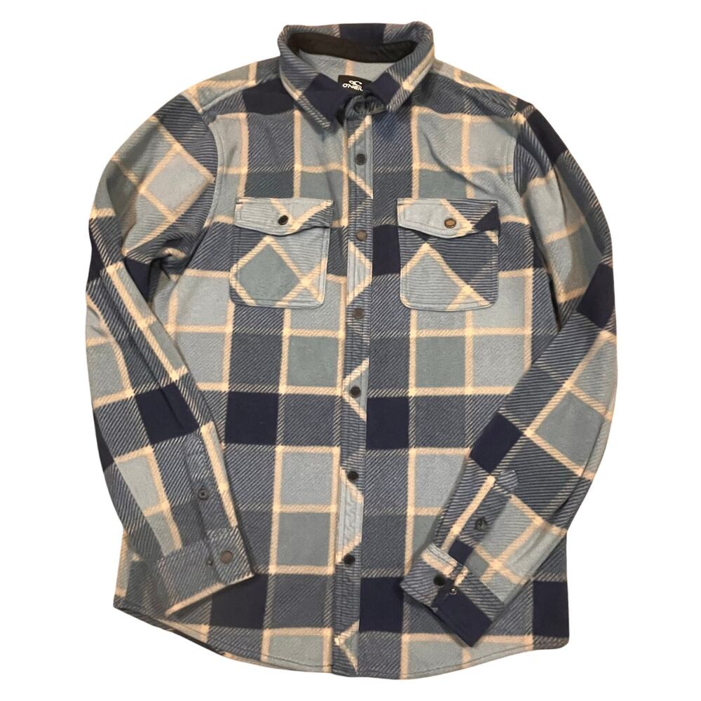 O’Neill Men’s Small Flannel Shirt Blue Plaid Standard Fit Button Front Surf
